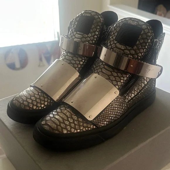 Giuseppe Zanotti Silver and Black High-Top Sneakers - Picture 3 of 3